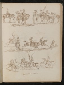 Trois études de soldats à cheval inscrites "Cavalerie garibaldienne" - Lady Butler