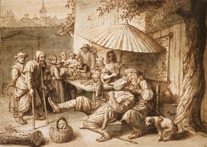 Un dentiste charlatan extrait une dent de paysan, fin XVIIe siècle