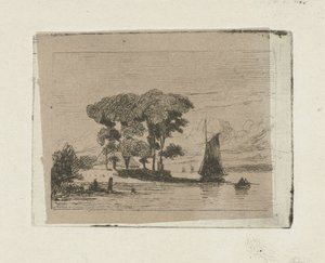 Paysage fluvial avec voilier et arbres - Lambertus  Hardenberg