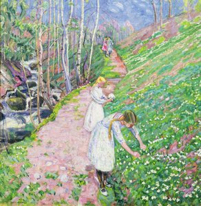Filles cueillant des anémones des bois - Lars Jorde