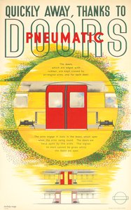 "Vite parti, grâce aux portes pneumatiques", une affiche de London Transport, 1937