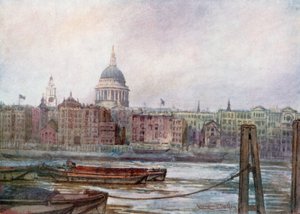 St Paul depuis la rive sud de la Tamise (lithographie couleur) - Lawrence Deller