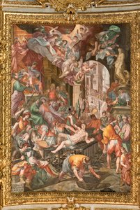 Gênes, Duomo (cathédrale Saint-Laurent), intérieur, voûte du presbytère : "Le martyre de Saint Laurent"
