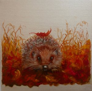 Hérisson avec feuille, 2024 (huile sur toile) - Lee Campbell