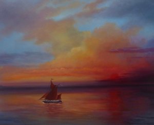 Voiles rouges - Barge de la Tamise à pleine voile - Lee Campbell