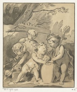 Quatre putti avec vase