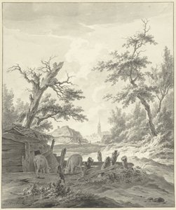 Paysage avec une porcherie au premier plan - Leendert Overbeek