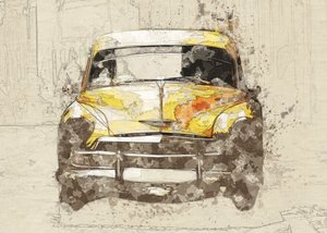 Une voiture jaune classique