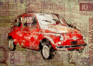 Fiat 500 rouge vintage - Lembayung senja studio [Vintage Poster]
