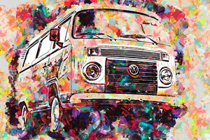 Camionnette abstraite aux couleurs vives - Lembayung senja studio [Vintage Poster]
