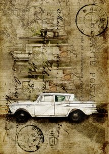 Voyage à Vintage Car City - Lembayung senja studio [Vintage Poster]
