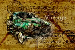 Carte de voyage en voiture ancienne