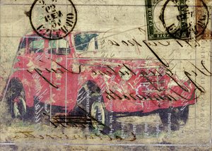 Poteau en forme de camion rouge vintage - Lembayung senja studio [Vintage Poster]