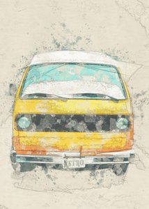 Camionnette de camping-car rétro jaune