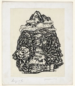 Paysage de montagne avec arbres et bétail - Leo Gestel (signed by artist)