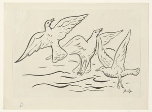 Trois oiseaux dans les airs au-dessus de la mer