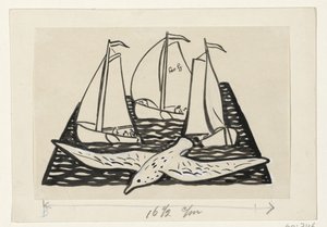 Trois voiliers et une mouette