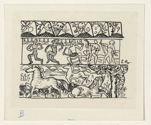 Chevaux, gens dansant et masques - Leo Gestel (signed by artist)