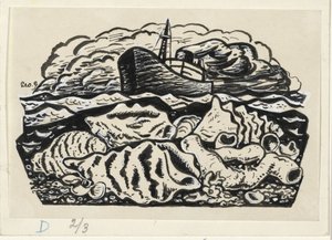 Vapeur en mer avec coquillages sur la plage - Leo Gestel (signed by artist)