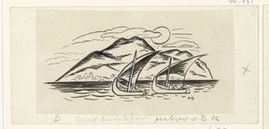 Deux voiliers devant une île avec des montagnes - Leo Gestel (signed by artist)