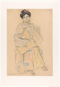 Femme assise en vêtements japonais - Leo Gestel (signed by artist)