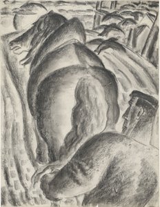 Fermier avec charrue et cheval de trait