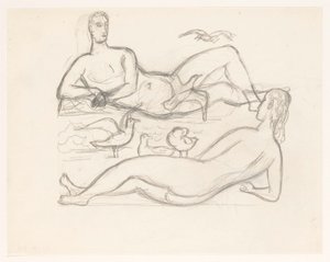 Homme et femme nus sur le rivage, entourés de mouettes - Leo Gestel