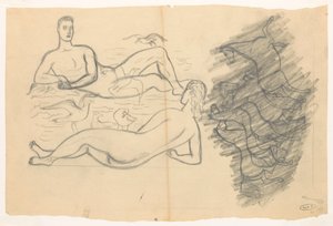 Homme et femme nus à la plage, entourés de mouettes