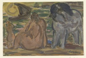Deux figures nues et un cheval à la mer