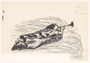 Femme avec trompette, flottant sur des nuages - Leo Gestel