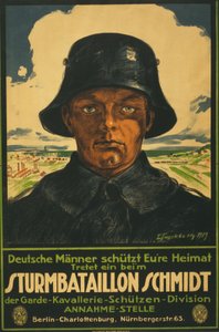 Sturmbataillon Schmidt; Deutsche Männer schütt Eure Heimat! 1919 (lithographie en couleur) - Leo Impekoven
