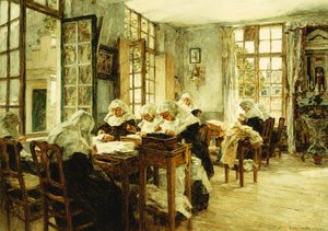Nonnes cousant - Leon Augustin Lhermitte