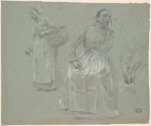 Étude de deux femmes, une assise et une tenant un panier - Leon Augustin Lhermitte