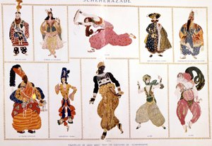 Costumes pour « Shéhérazade » par Nicholas Rimsky-Korsakov, dirigé par Léon Bakst