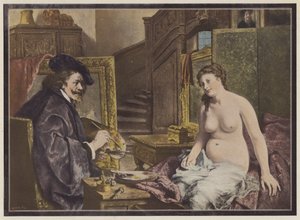 Rembrandt, artiste néerlandais au travail dans son atelier
