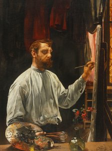 Portrait de Léon Frédéric, debout à mi-longueur à son chevalet, 1900