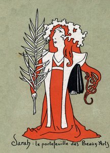 Caricature par Henriette Rosine Bernard dit Sarah Bernhardt (1844-1923) comme un portfolio des Beaux-Arts - Illustration par Léon Lebègue (1863-1944) - Gravure dans "Le sun-du-dimanche"