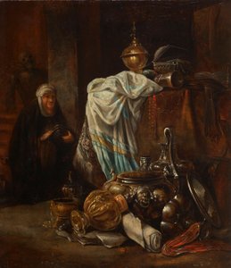 Nature morte avec objets orientaux et récipients en métal
