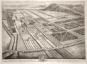 Chatsworth House, siège de William Cavendish (1640-1707) 1er Duc de Devonshire, gravé par Johannes Kip - Leonard Knyff