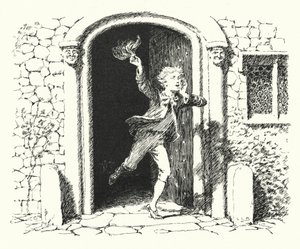 Filles et garçons, sortez jouer; la lune brille aussi fort que le jour (gravure) - Leonard Leslie Brooke