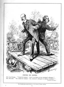 Lloyd George et Harcourt, tous deux ministres du gouvernement libéral, en désaccord sur le droit de vote des femmes, 1910 - Leonard Raven Hill