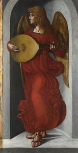 Un ange en rouge jouant du luth