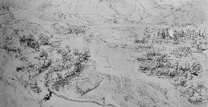 Une large rivière avec un canal à côté, vers 1480