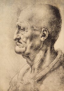 Un homme de profil, dessin de Léonard de Vinci, conservé dans la Salle des Dessins et Estampes, Galerie des Offices, Florence