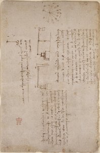 Arundel 263, f.281v Notes et croquis sur la mécanique (vue de côté), du 