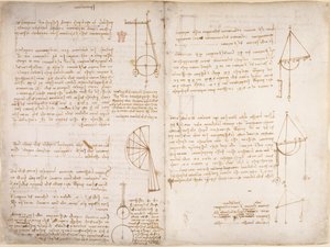 Arundel 263, f.67v, f.66 Notes et diagrammes sur la mécanique, du 