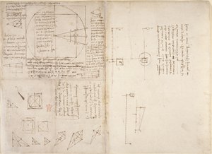 Notes et diagrammes sur la mécanique et le centre de gravité, du 