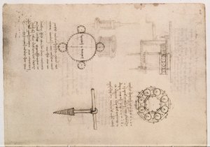 Codex Madrid I f.20, études mécaniques - Leonardo da Vinci