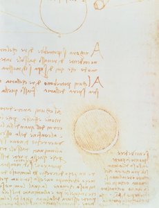 Détail de fol. 2r, du Codex Leicester, montrant la luminosité extérieure de la lune - Leonardo da Vinci