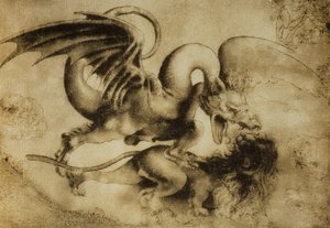 Dragon tuant un lion (dessin de Léonard de Vinci)